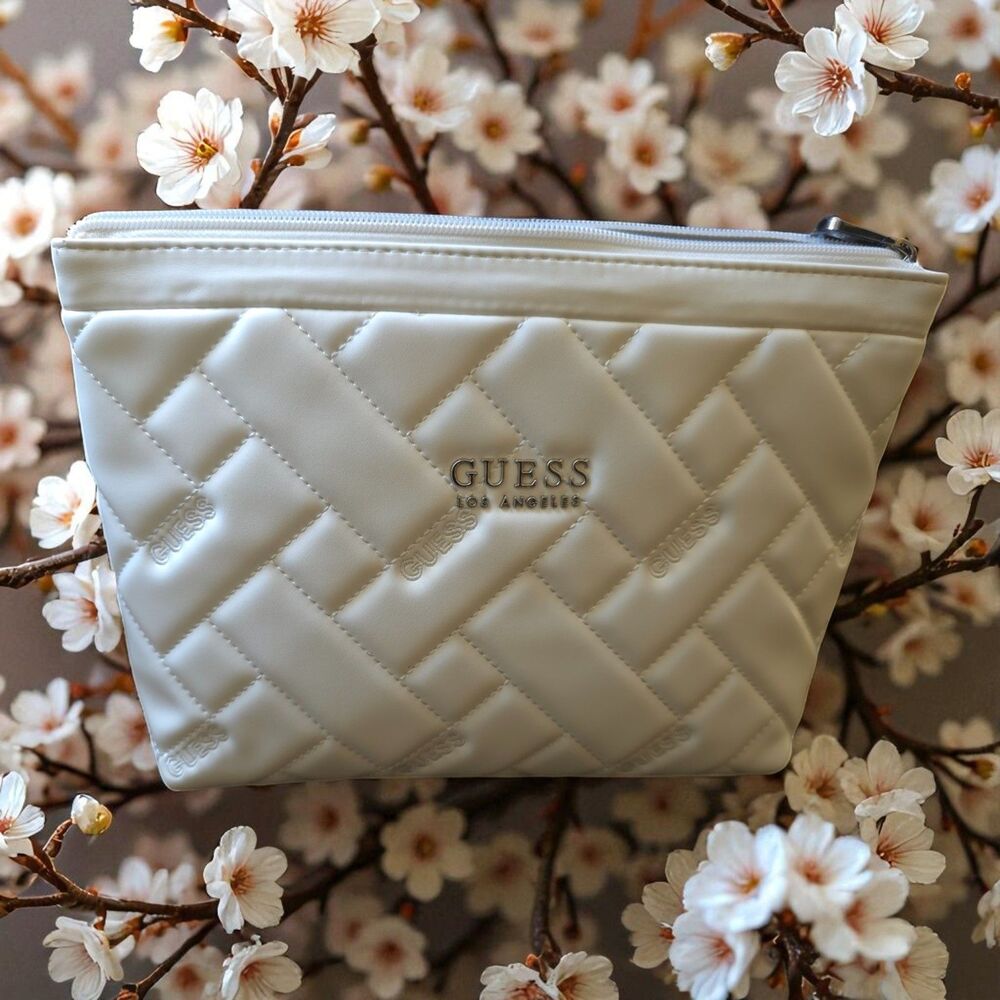 NWT Guess Kelce Travel Cosmetic Bag Cream Color Makeup Toiletry Pouch Organizer - Picture 11 of 11